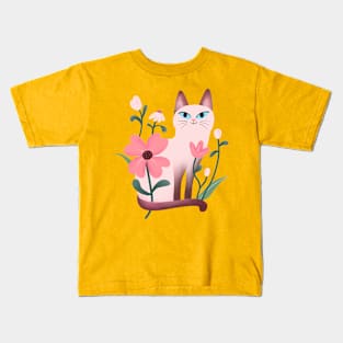 Cat flower bloom Kids T-Shirt